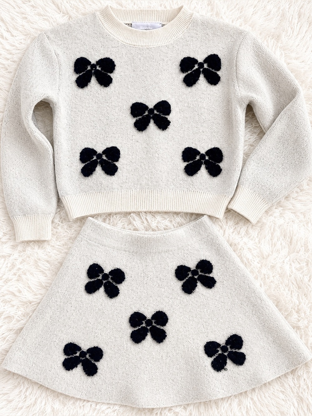 Girls Between Knit Bow Sweater Skirt Set Size 4 Cream Black Coquette Outfit